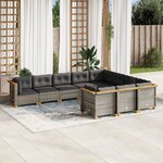 vidaXL Salon de jardin avec coussins 10 Pièces gris résine tressée