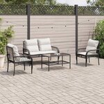 vidaXL Salon de jardin 4 Pièces avec coussins noir résine tressée