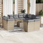 vidaXL Salon de jardin avec coussins 12 Pièces beige résine tressée