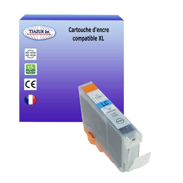 Cartouche compatible avec Canon Pixma iP6600D, iP6700D, MP970, PRO 9000, PRO 9000 Mark II remplace Canon CLI-8  Photo Cyan - T3AZUR