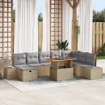 vidaXL Ensemble de canapé de jardin 9 pièces avec coussins Beige en Rotin Synthétique