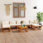 vidaXL Salon de jardin 8 Pièces avec coussin Crème Bois d'acacia solide