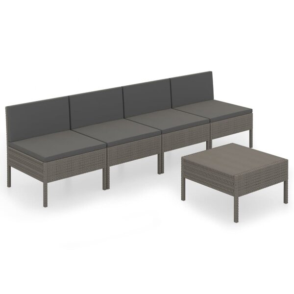 vidaXL Salon de jardin 5 Pièces avec coussins résine tressée gris