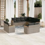 vidaXL Salon de jardin 11 Pièces avec coussins gris résine tressée