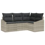 vidaXL Ensemble de canapés de jardin 4 pièces avec coussins gris clair en poly rotin