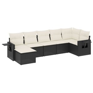 vidaXL Salon de jardin 7 Pièces avec coussins noir résine tressée
