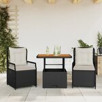 vidaXL Ensemble à manger de jardin avec coussins 3 Pièces Noir