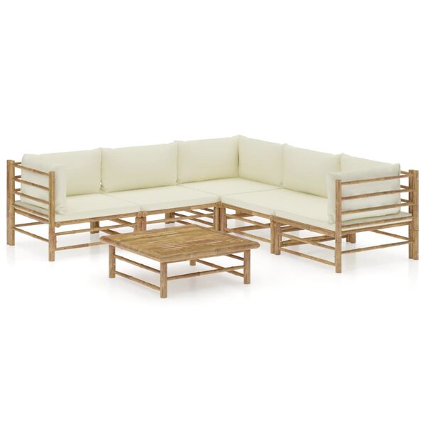 vidaXL Salon de jardin 6 Pièces avec coussins blanc crème bambou