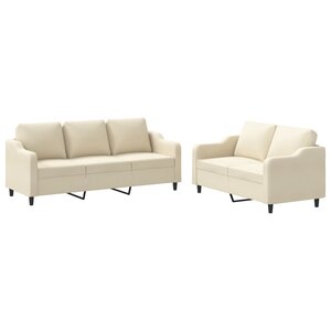 vidaXL Ensemble de canapés 2 Pièces avec coussins Crème Tissu
