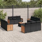 vidaXL Salon de jardin avec coussins 13 Pièces noir résine tressée
