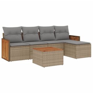 vidaXL Salon de jardin avec coussins 6 Pièces beige résine tressée