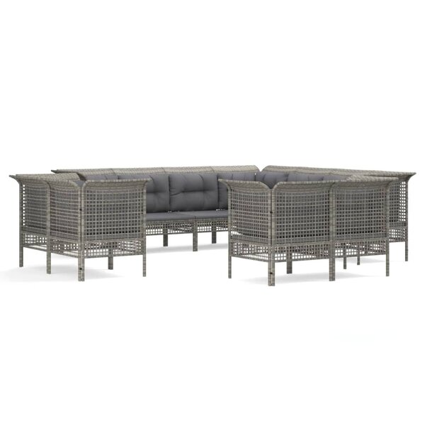 vidaXL Salon de jardin 11 Pièces avec coussins Gris Résine tressée