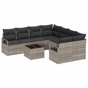 vidaXL Ensemble de Canapés 9 Pièces Gris clair et noir polyrotin