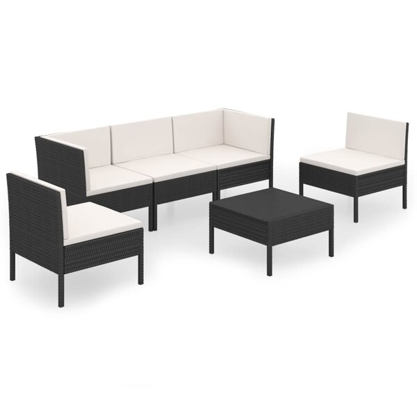 vidaXL Salon de jardin 6 Pièces avec coussins résine tressée noir