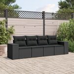 vidaXL Salon de jardin 4 Pièces avec coussins noir résine tressée