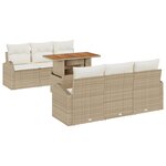 Ensemble de Canapé de Jardin de 7 Pièces avec Coussins Beige Poly Rotin