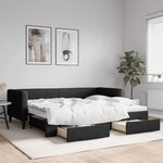 vidaXL Lit de jour avec gigogne et tiroirs noir 90x190 cm tissu