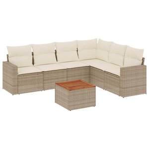 vidaXL Salon de jardin avec coussins 7 Pièces beige résine tressée