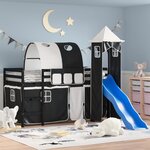 vidaXL Lit mezzanine enfants avec tour blanc/noir 90x190 cm pin massif
