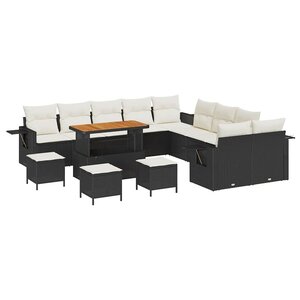vidaXL Ensemble de canapé de jardin avec coussin 14 Pièces Noir polyrotin