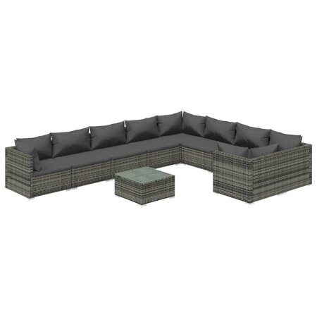 vidaXL Salon de jardin 10 Pièces avec coussins Résine tressée Gris