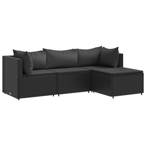 vidaXL Salon de jardin 4 Pièces avec coussins Noir Résine tressée