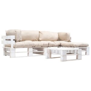 vidaXL Salon de jardin palette 4 Pièces avec coussins sable bois