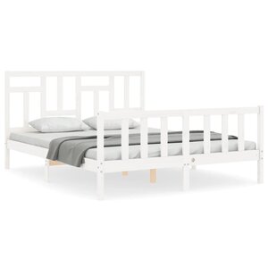 vidaXL Cadre de lit avec tête de lit blanc King Size bois massif