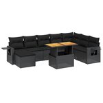 vidaXL Salon de jardin 9 Pièces avec coussins noir résine tressée