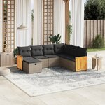 vidaXL Salon de jardin avec coussins 7 Pièces gris résine tressée