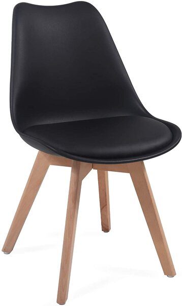 Lot de 6 chaises de salle à manger scandinaves assise rembourré pieds en bois hêtre rétro chaise pour salon chambre cuisine bureau noir 01_0000723