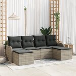 Ensemble de canapé de jardin 6 pièces avec coussins Gris clair Poly rotin