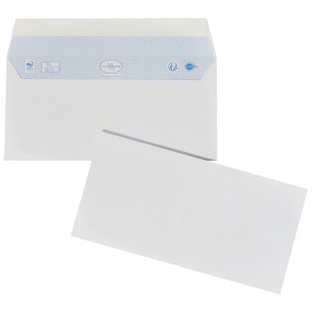 Enveloppe papier vélin blanc, format dl, 110 x 220 mm, sans fenêtre, 80  g/m² fermeture autocollante avec bande protectrice, blanc (boîte 200  unités) - La Poste