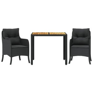 vidaXL Ensemble à manger de jardin avec coussins 3 Pièces Noir