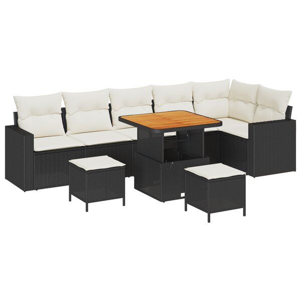 Ensemble de canapé de jardin 9 pièces en rotin noir avec coussins