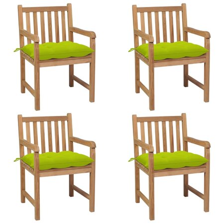 vidaXL Chaises de jardin 4 Pièces avec coussins vert vif Teck solide
