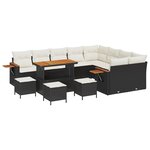 Ensemble de canapés de jardin 13 pièces noir avec coussins poly rattan acacia