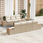 vidaXL Ensemble de Canapés de Jardin 8 pièces avec Coussins Beige Rattan Acacia