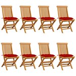 vidaXL Chaises de jardin et coussins rouge lot de 8 Bois teck massif