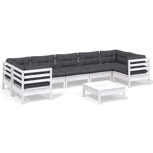 vidaXL Salon de jardin 8 Pièces avec coussins blanc bois de pin