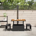 vidaXL Ensemble de salle à manger jardin 3 pièces avec coussins noir poly rotin acacia