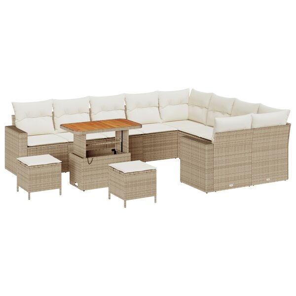 Ensemble de Sofas de Jardin vidaXL de 12 Pièces Avec Coussins en Rattan Poly Beige