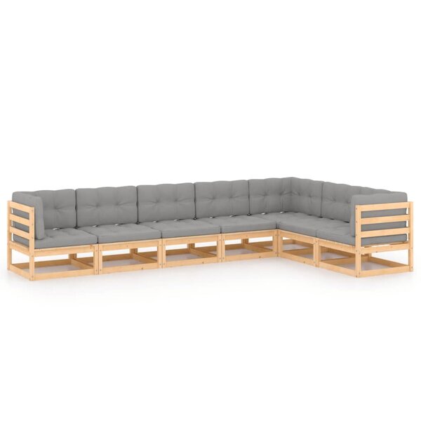 vidaXL Salon de jardin 7 Pièces avec coussins Bois de pin massif
