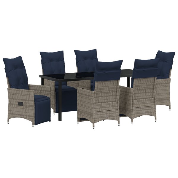 Set de salle à manger de jardin vidaXL 7 pièces avec coussins en rotin poly gris