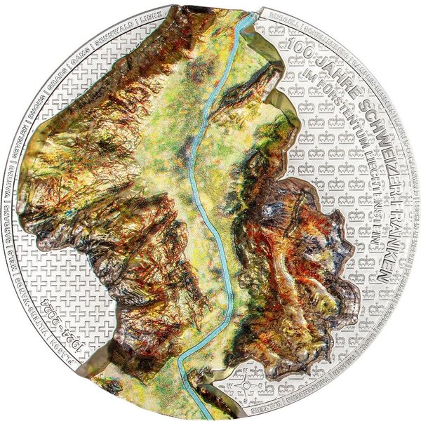 Pièce de monnaie en Argent 100 Francs g 1000 (1 Kg) Millésime 2024 100 Years Swiss Franc RHINE VALLEY