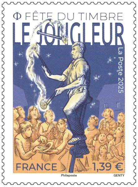 Timbre - Fête du timbre - Arts de la rue - Jongleur - Lettre verte