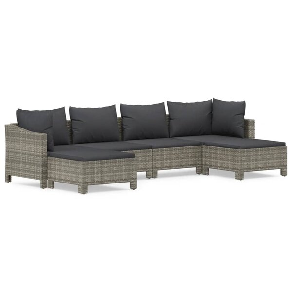 vidaXL Salon de jardin 6 Pièces avec coussins Gris Résine tressée
