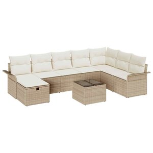 vidaXL Ensemble de canapé de jardin 9 Pièces Beige et crème polyrotin