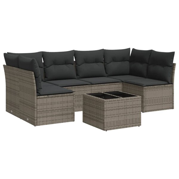 vidaXL Salon de jardin avec coussins 7 Pièces gris résine tressée