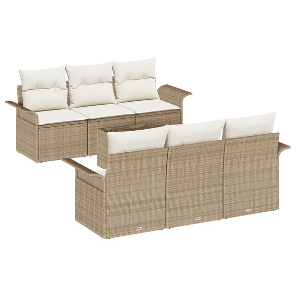 vidaXL Set de Canapé de Jardin 7 Pièces avec Coussins Beige Rattan Poly